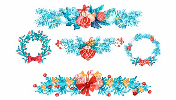 水彩风格的圣诞装饰矢量素材(AI/EPS/PNG)