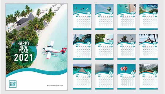 旅游风景设计2021年日历矢量素材(EPS)