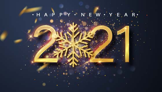 金色雪花和数字设计2021新年快乐矢量素材(EPS)