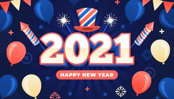 气球和彩带设计2021新年快乐矢量素材(AI/EPS)