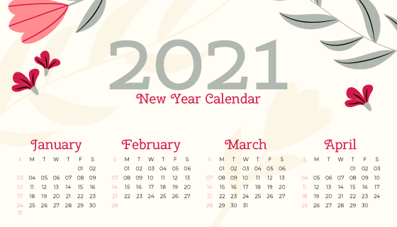 手绘花卉设计2021年日历矢量素材(AI/EPS)