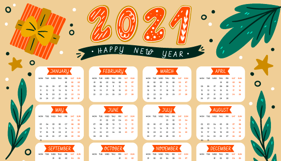 手绘风格设计2021年日历矢量素材(AI/EPS)