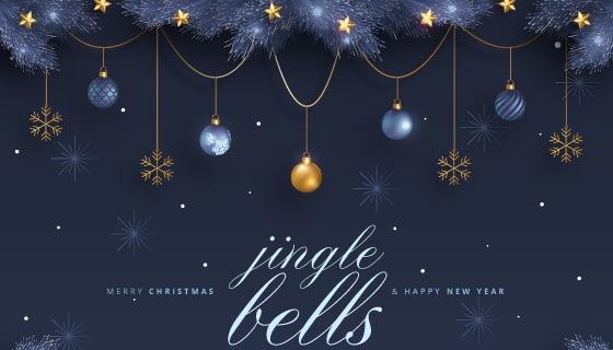 金色装饰圣诞快乐新年快乐贺卡矢量素材(EPS)