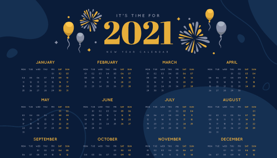 手绘气球烟花2021年日历矢量素材(AI/EPS)