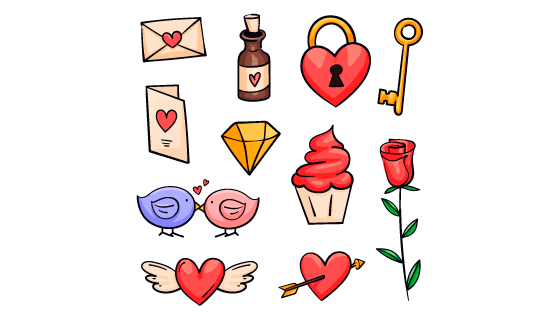 手绘风格情人节爱情元素矢量素材(AI/EPS/PNG)