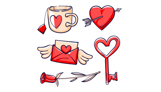手绘风格情人节爱情元素矢量素材(AI/EPS/PNG)