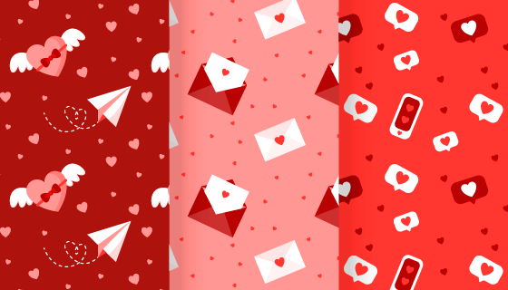 三幅爱情元素情人节无缝背景矢量素材(AI/EPS)