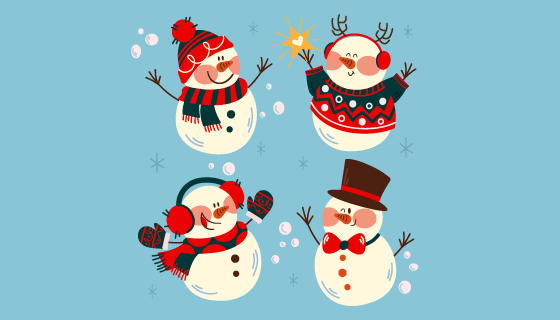 四个可爱的雪人矢量素材(AI/EPS/PNG)