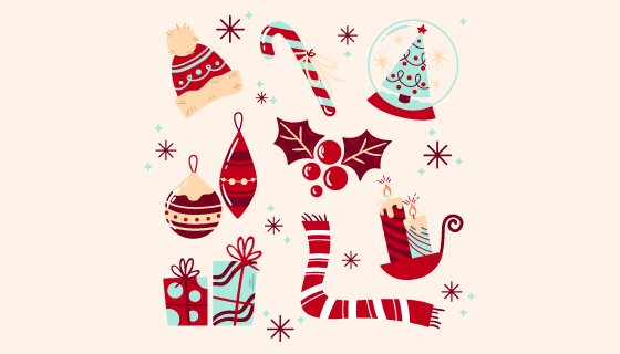 手绘风格圣诞节元素矢量素材(AI/EPS/PNG)