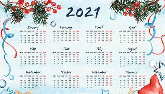 树枝和装饰品设计2021年日历矢量素材(AI/EPS)