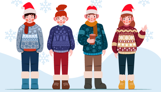 冬天里穿着毛衣的人们矢量素材(AI/EPS)