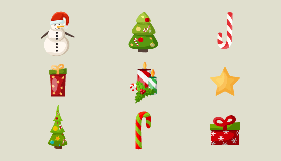 九个可爱的圣诞节图标矢量素材(EPS/PNG)