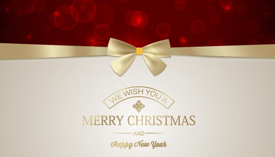 金丝带蝴蝶结设计圣诞贺卡矢量素材(EPS)