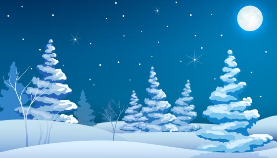冬季夜晚景观矢量素材(EPS)