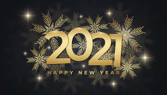 金色雪花设计2021新年快乐背景矢量素材(AI/EPS)