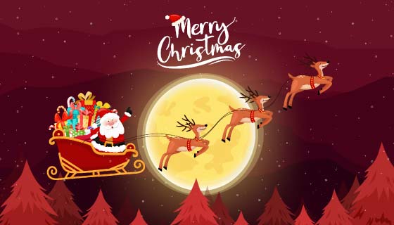 穿梭在夜空中的圣诞老人矢量素材(EPS)