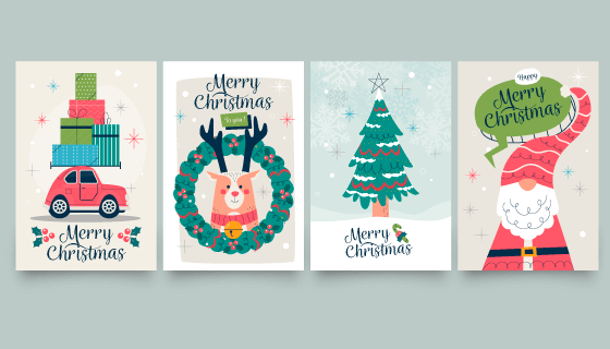 四张创意手绘风格的圣诞贺卡矢量素材(AI/EPS)
