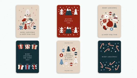 六张可爱的圣诞贺卡矢量素材(AI/EPS)