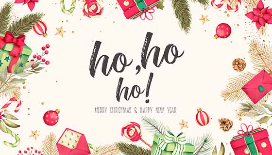 水彩圣诞元素设计圣诞节背景素材(PSD)