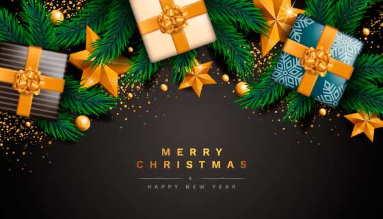 逼真的圣诞礼物设计圣诞节背景矢量素材(AI/EPS)