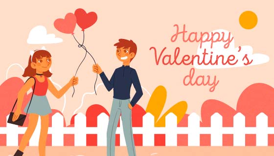 拿着爱心气球的恋人情人节壁纸矢量素材(AI/EPS)