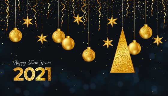 金色吊坠设计2021新年快乐背景矢量素材(AI/EPS)