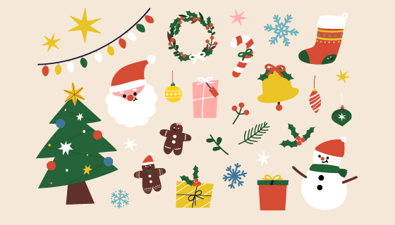扁平可爱的圣诞元素矢量素材(EPS/PNG)