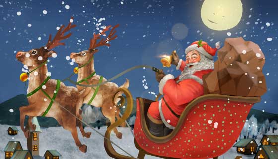 骑着雪橇送礼物的圣诞老人矢量素材(EPS)