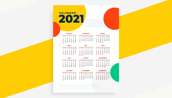 多彩圆圈设计2021年日历矢量素材(EPS)