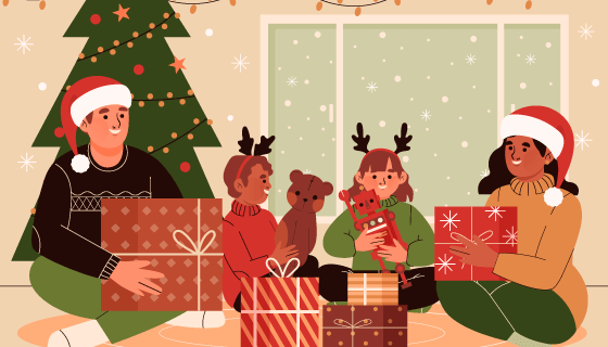一家人开心过圣诞节矢量素材(AI/EPS)
