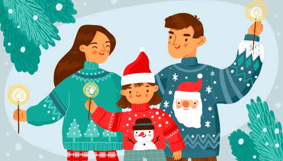 一家人快乐过圣诞矢量素材(AI/EPS)