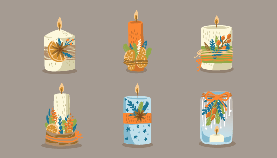 六支创意圣诞蜡烛矢量素材(AI/EPS/PNG)