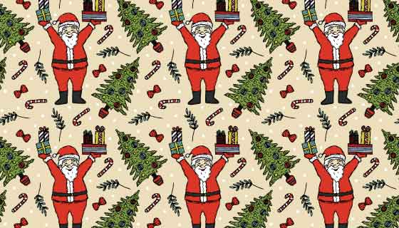 举着礼物的圣诞老人无缝背景矢量素材(AI/EPS)