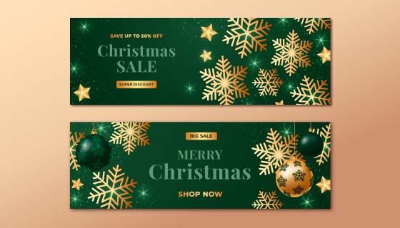 金色雪花设计圣诞节促销banner矢量素材(AI/EPS)