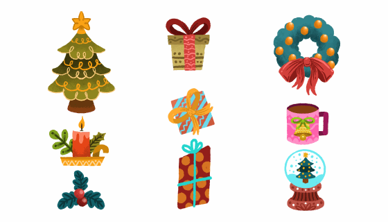 九个手绘风格的圣诞元素矢量素材(AI/EPS/PNG)