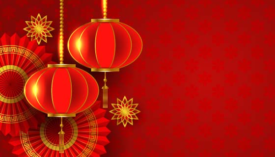火红灯笼设计春节背景矢量素材(EPS)
