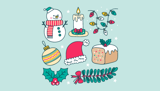 八个手绘风格的圣诞元素矢量素材(AI/EPS/PNG)