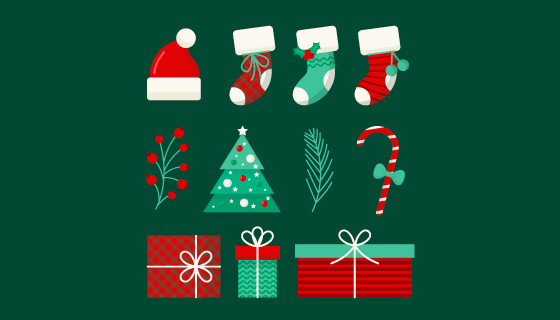 扁平风格的圣诞元素矢量素材(AI/EPS/PNG)