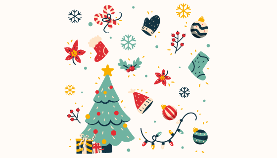 手绘可爱的圣诞元素矢量素材(AI/EPS/PNG)
