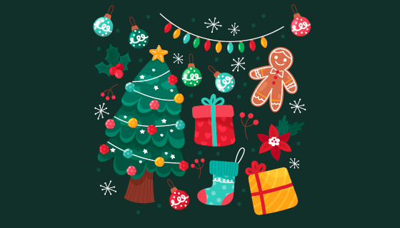 手绘风格的圣诞元素矢量素材(AI/EPS/PNG)