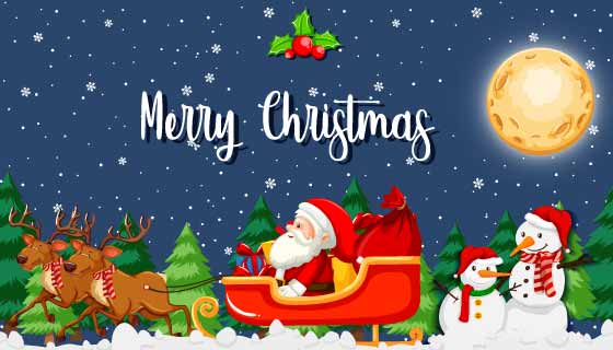 驾着雪橇送礼物的圣诞老人矢量素材(EPS)