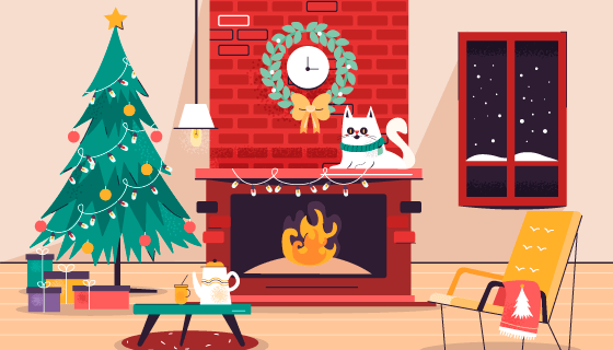 温馨的圣诞壁炉场景矢量素材(AI/EPS)