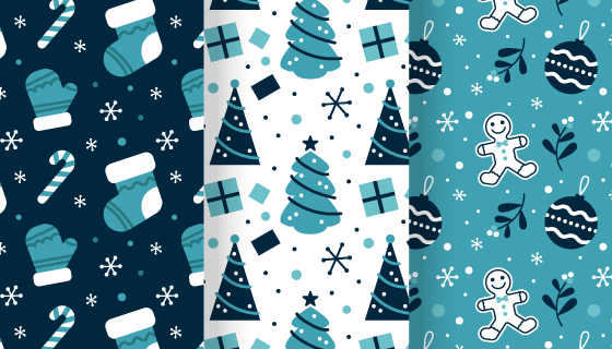 三幅圣诞元素无缝背景矢量素材(AI/EPS)