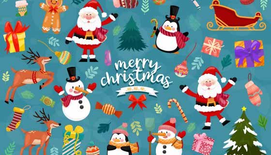 各种圣诞元素图案组成的圣诞节背景矢量素材(EPS)