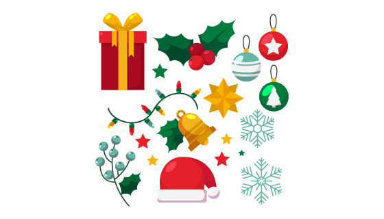 扁平风格的圣诞元素矢量素材(AI/EPS/PNG)