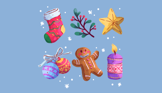 六个水彩风格的圣诞元素矢量素材(AI/EPS/PNG)