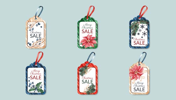 六个水彩风格的圣诞促销标签矢量素材(AI/EPS/PNG)