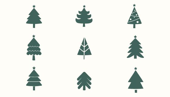 九个简单的圣诞树图标矢量素材(EPS)