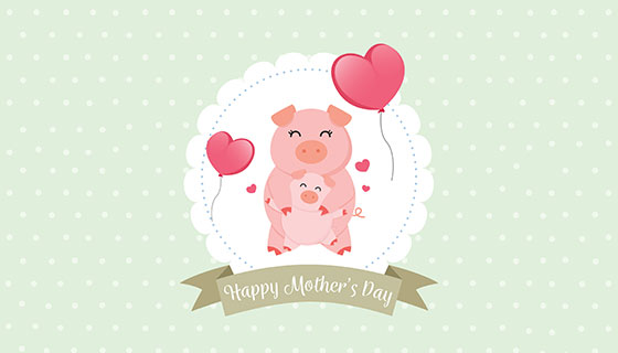 开心的猪母亲节背景矢量素材(EPS/AI)