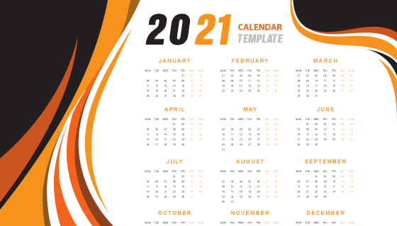 抽象橙色波浪设计2021年日历矢量素材(EPS)